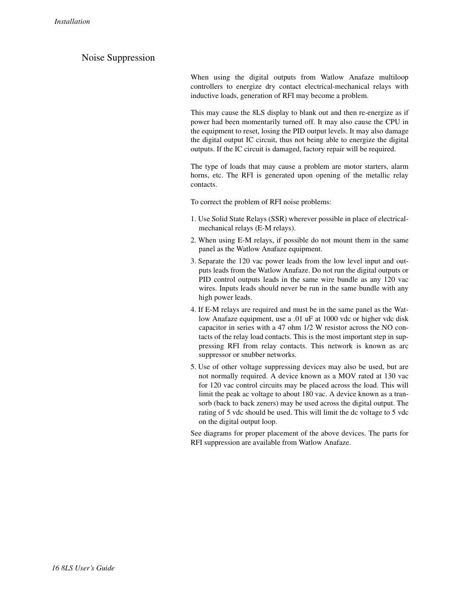 Noise supression, Noise suppression | Watlow 8LS Controller User Manual | Page 24 / 140