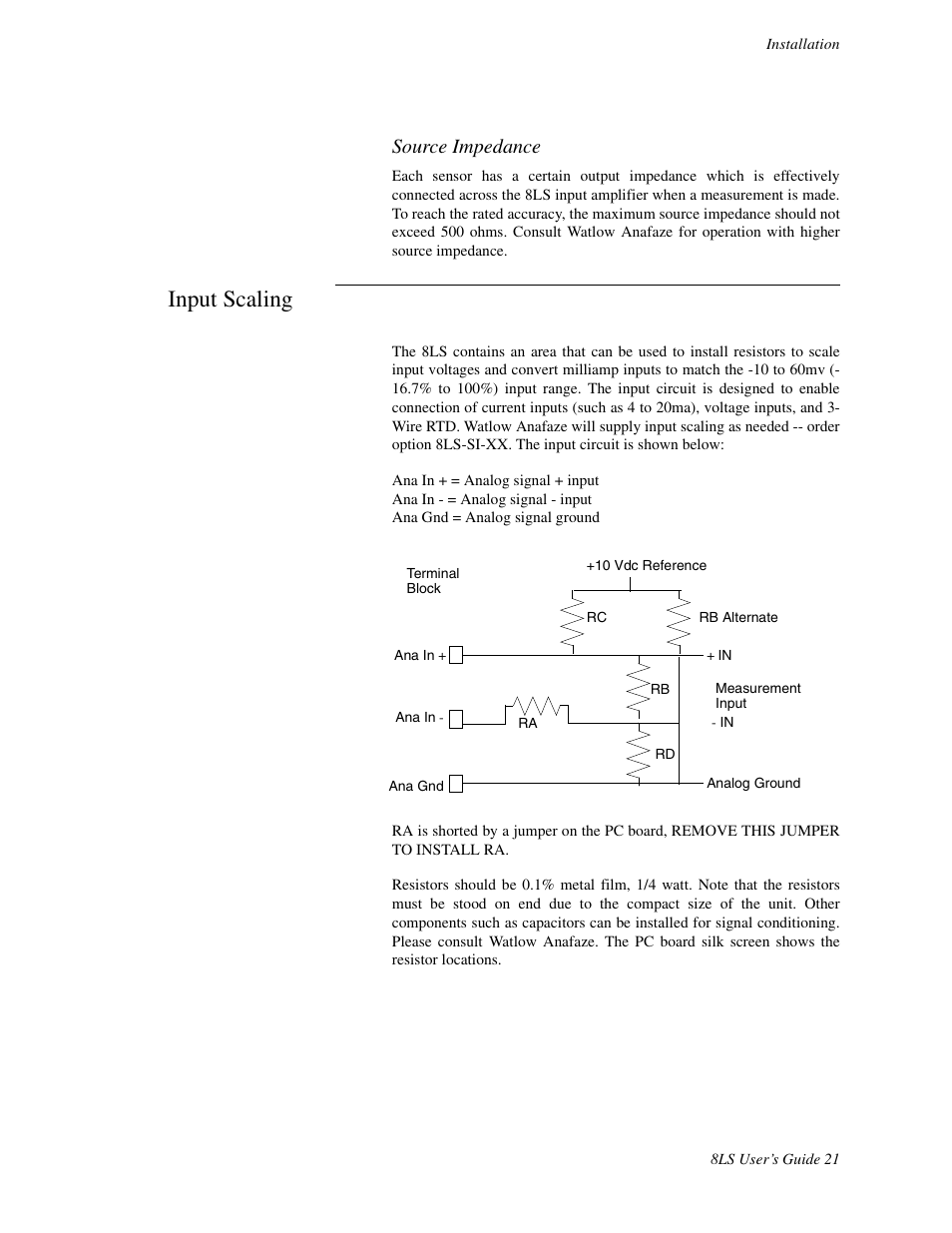 Input scaling, Source impedance | Watlow 8LS Controller User Manual | Page 29 / 140