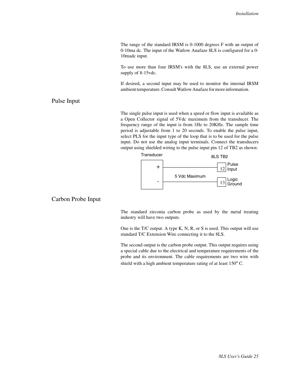 Pulse input, Carbon probe input | Watlow 8LS Controller User Manual | Page 33 / 140