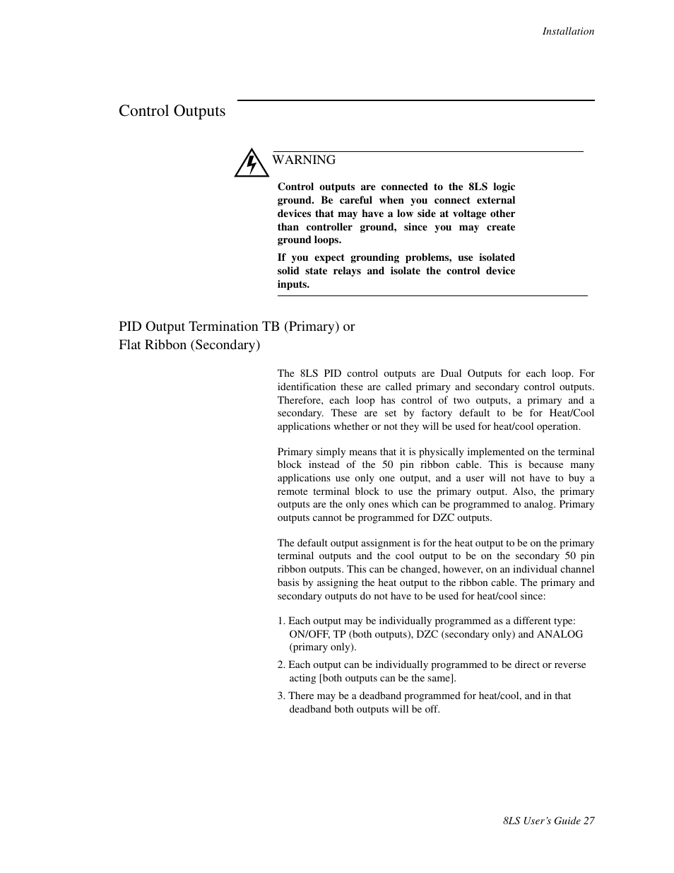 Control outputs | Watlow 8LS Controller User Manual | Page 35 / 140