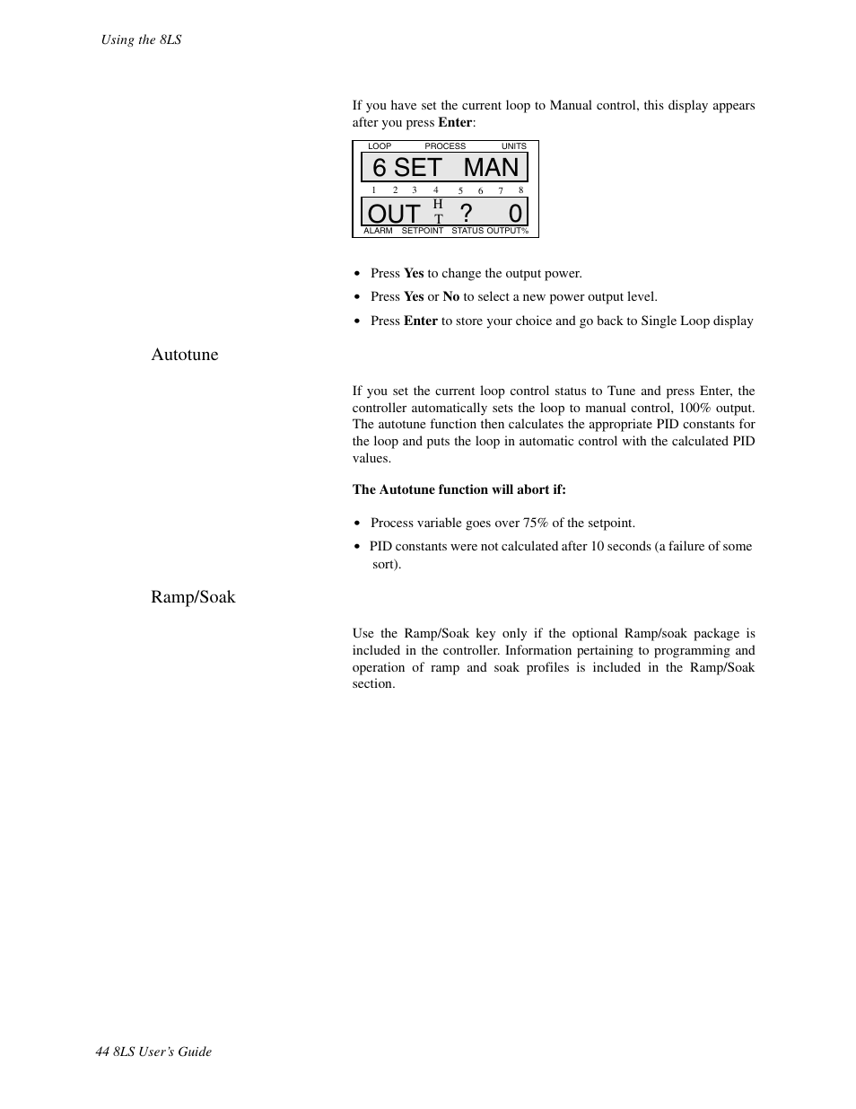 Autotune, Ramp/soak, 6 set man out ? 0 | Watlow 8LS Controller User Manual | Page 52 / 140