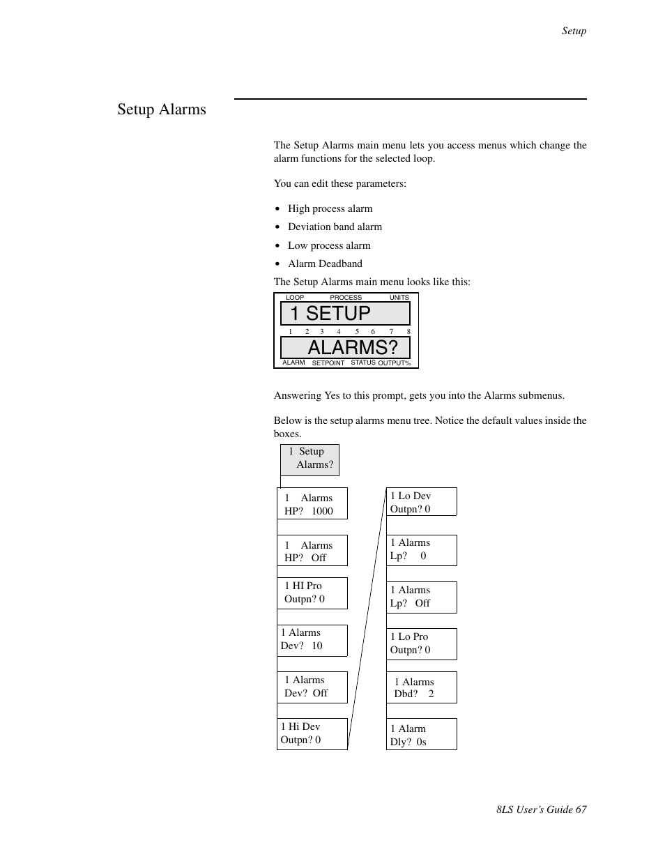 Setup alarms, 1 setup alarms | Watlow 8LS Controller User Manual | Page 75 / 140