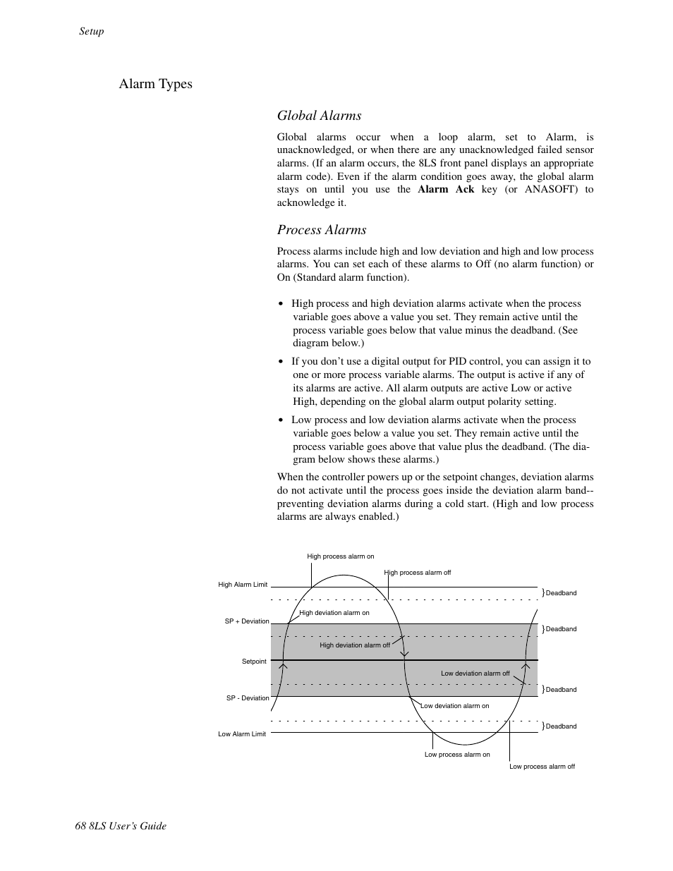 Alarm types, Alarm types global alarms, Process alarms | Watlow 8LS Controller User Manual | Page 76 / 140