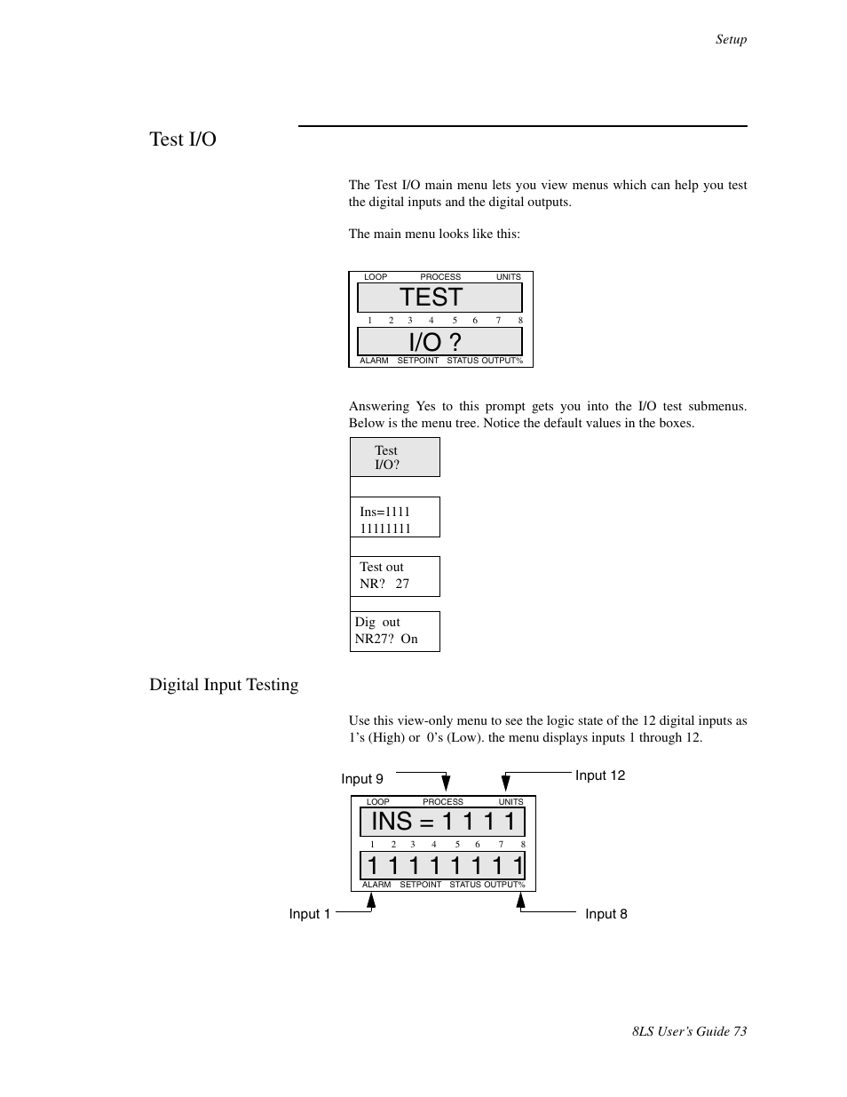Test i/o, Digital input testing | Watlow 8LS Controller User Manual | Page 81 / 140