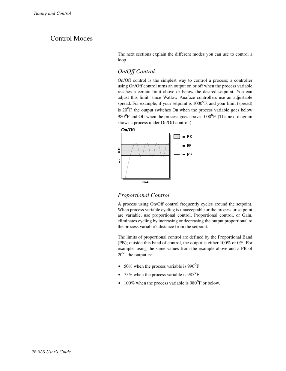 Control modes, On/off control, Proportional control | Watlow 8LS Controller User Manual | Page 84 / 140