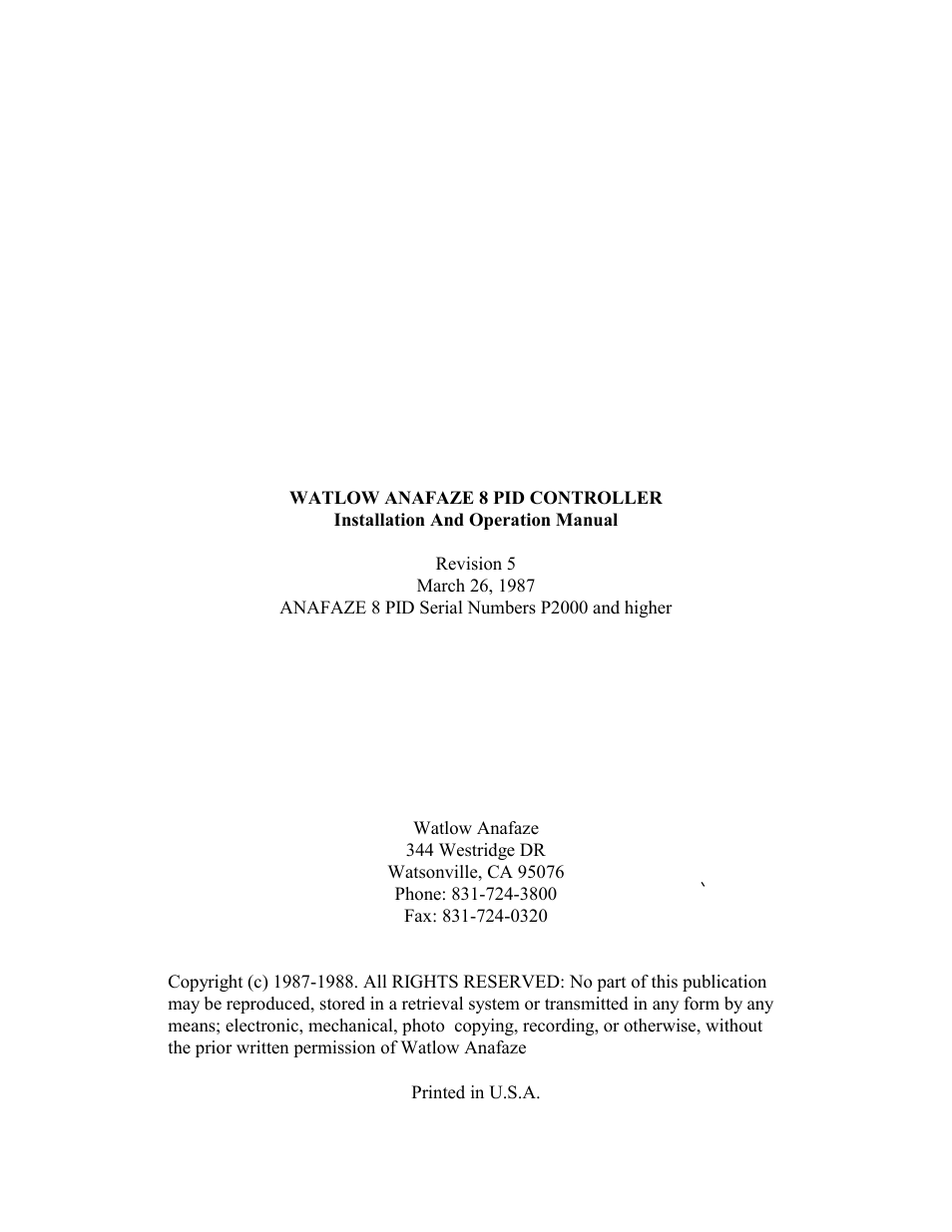 Watlow 8PID Controller User Manual | 55 pages