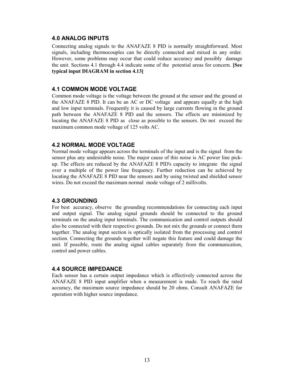 0 analog inputs, 1 common mode voltage, 2 normal mode voltage | 3 grounding, 4 source impedance | Watlow 8PID Controller User Manual | Page 18 / 55