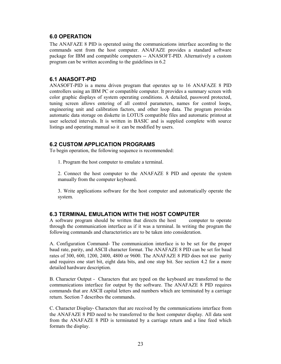 0 operation, 1 anasoft-pid, 2 custom application programs | 3 terminal emulation with the host computer | Watlow 8PID Controller User Manual | Page 28 / 55