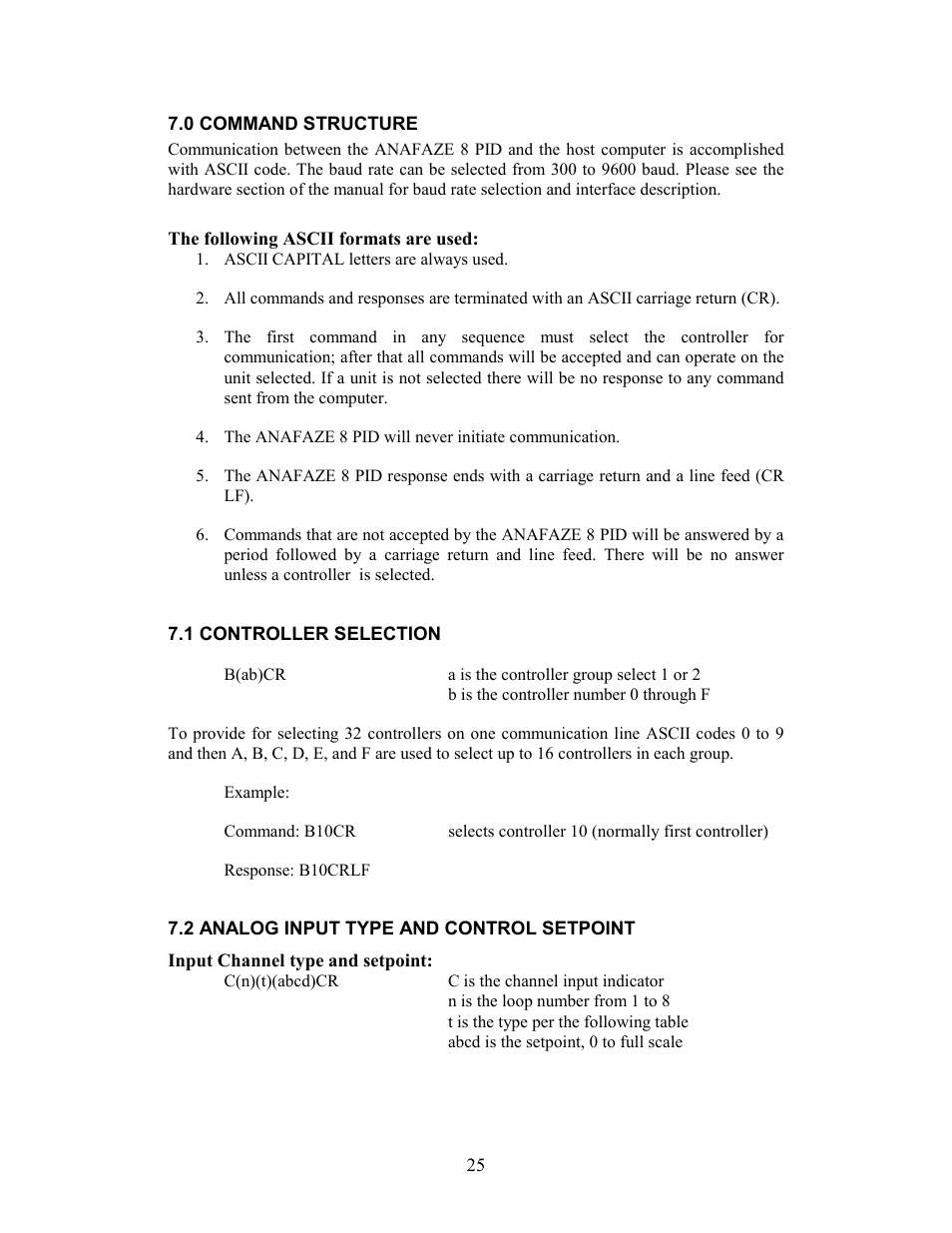 0 command structure, 1 controller selection, 2 analog input type and control setpoint | Watlow 8PID Controller User Manual | Page 30 / 55