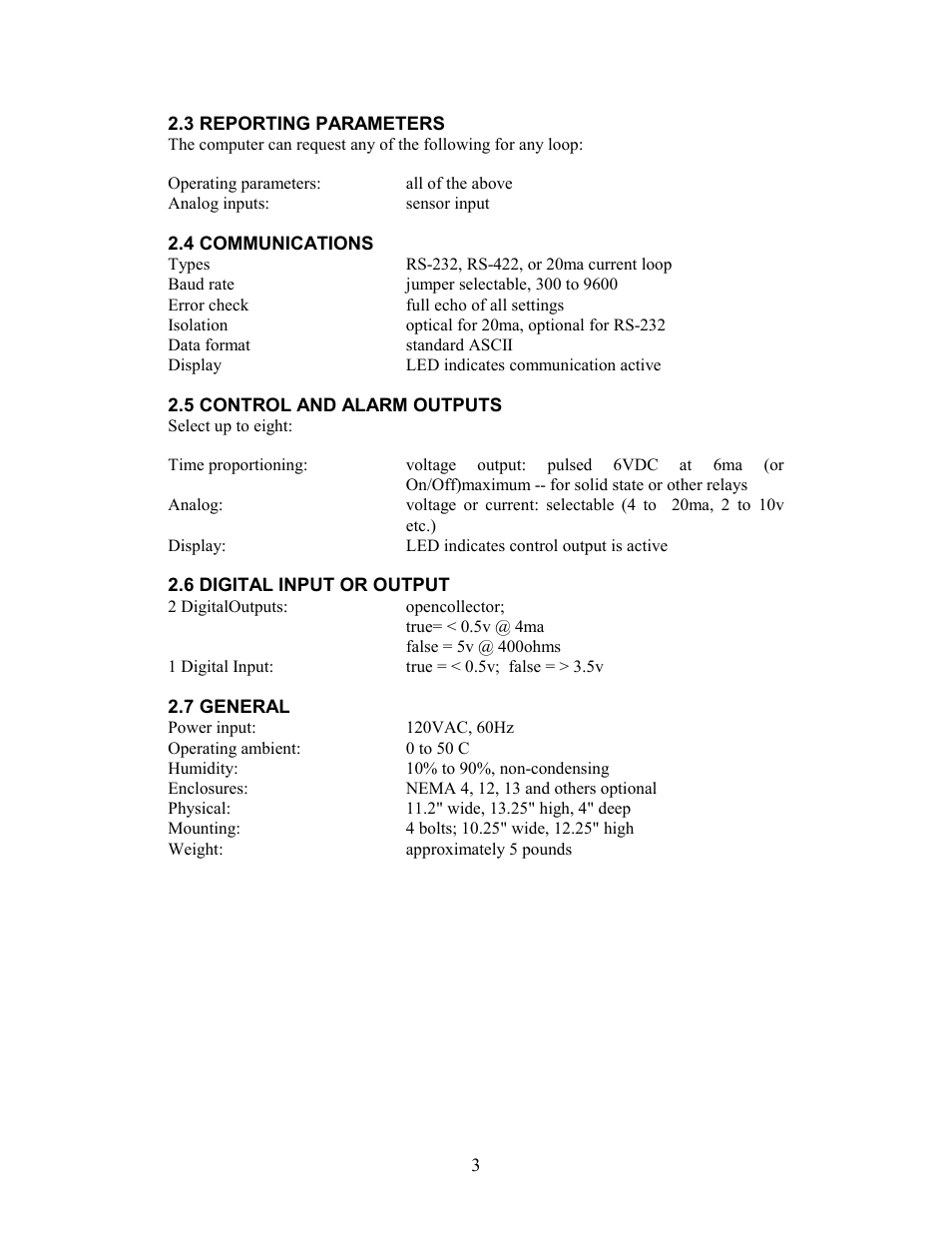 3 reporting parameters, 4 communications, 5 control and alarm outputs | 6 digital input or output, 7 general | Watlow 8PID Controller User Manual | Page 8 / 55
