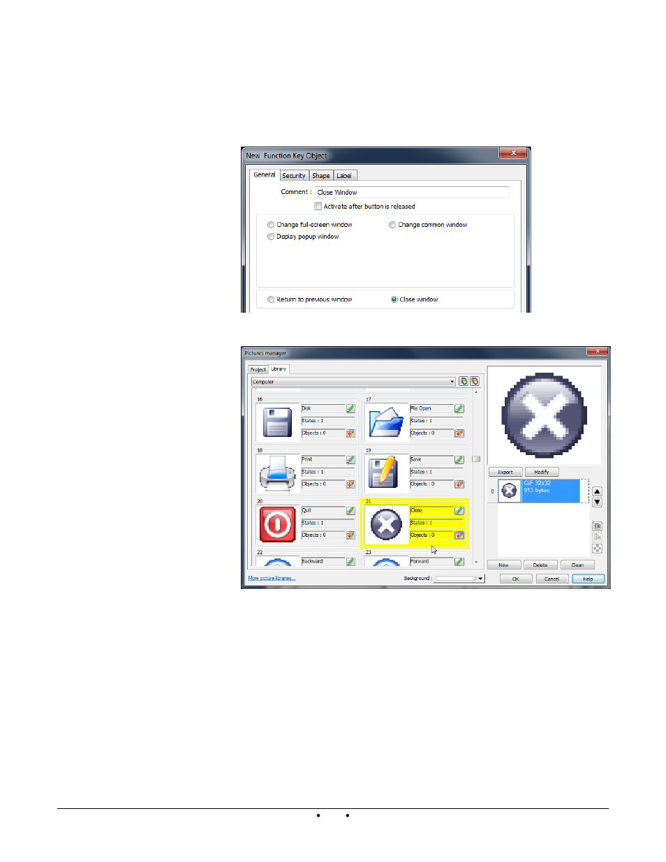 Add a button to close the popup window | Watlow Addendum to EZwarePlus User Manual | Page 25 / 50