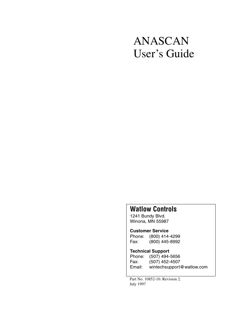 Watlow ANASCAN User Manual | 62 pages