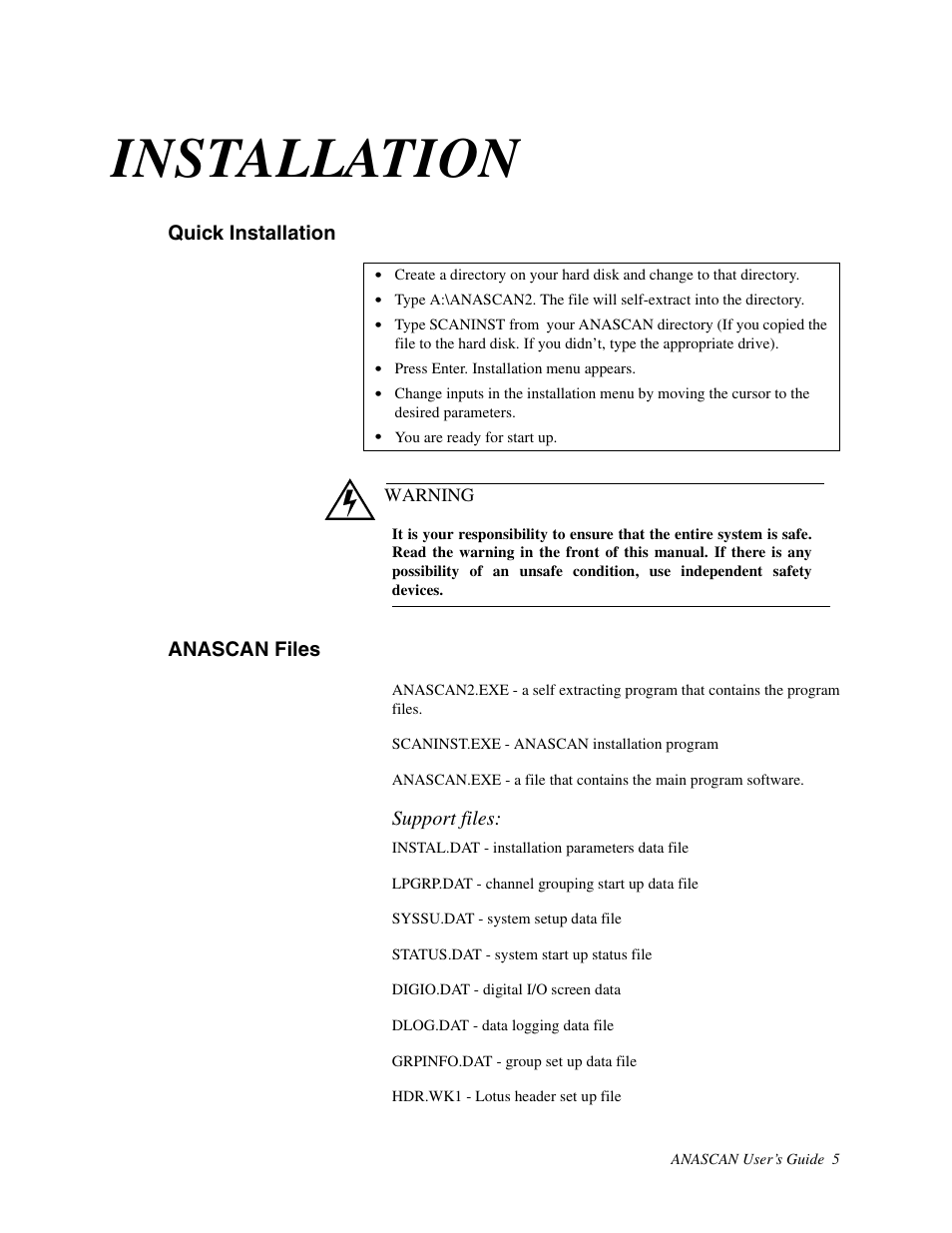 Installation, Quick installation, Anascan files | Watlow ANASCAN User Manual | Page 13 / 62
