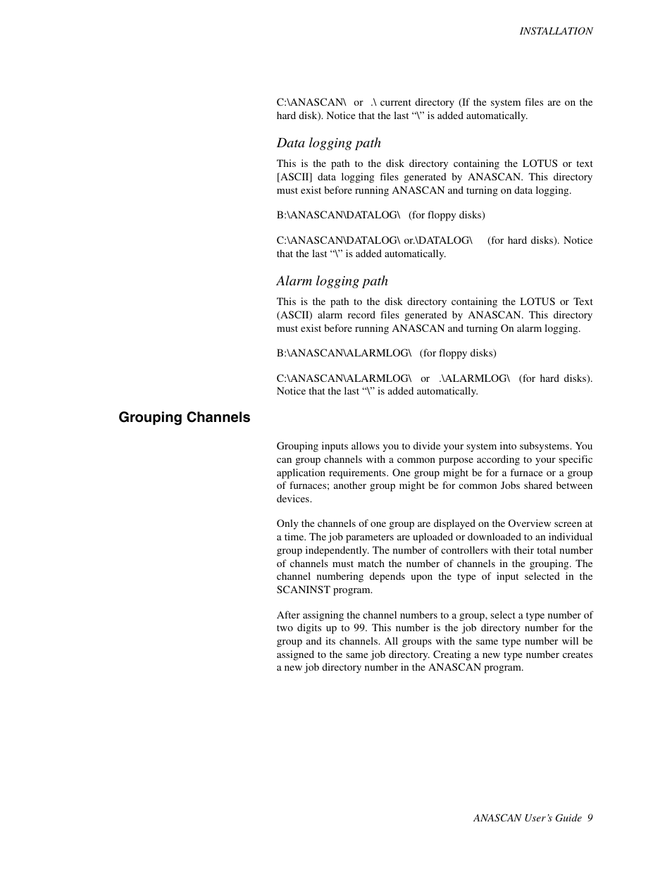 Grouping channels, Data logging path, Alarm logging path | Watlow ANASCAN User Manual | Page 17 / 62