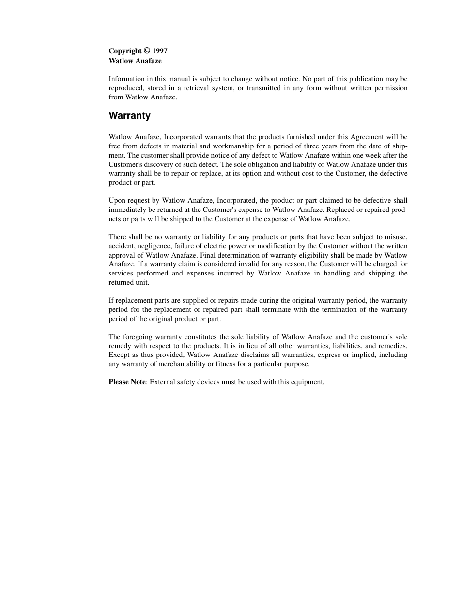 Warranty | Watlow ANASCAN User Manual | Page 2 / 62