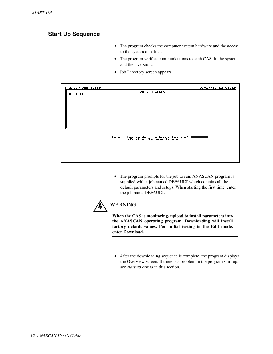 Start up sequence | Watlow ANASCAN User Manual | Page 20 / 62