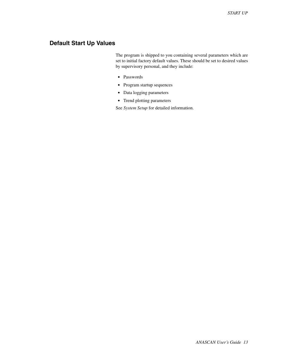 Default start up values | Watlow ANASCAN User Manual | Page 21 / 62