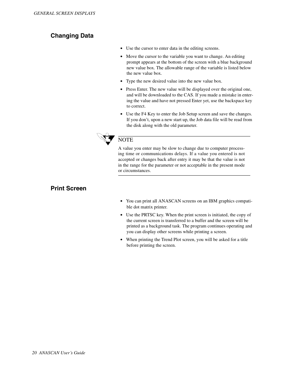 Changing data, Print screen | Watlow ANASCAN User Manual | Page 28 / 62