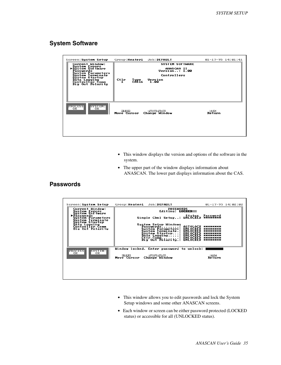 System software, Passwords | Watlow ANASCAN User Manual | Page 43 / 62