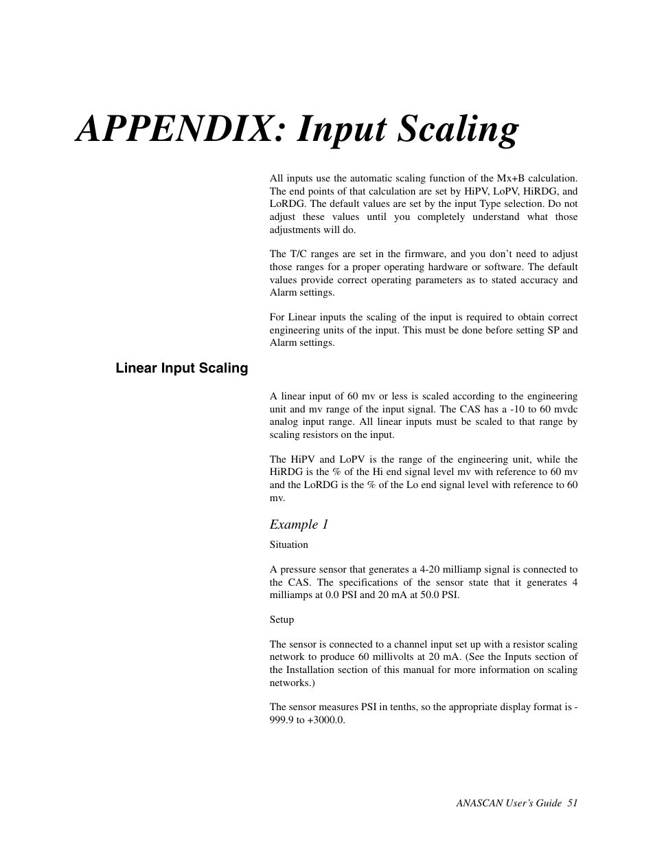 Appendix: input scaling, Linear input scaling | Watlow ANASCAN User Manual | Page 59 / 62