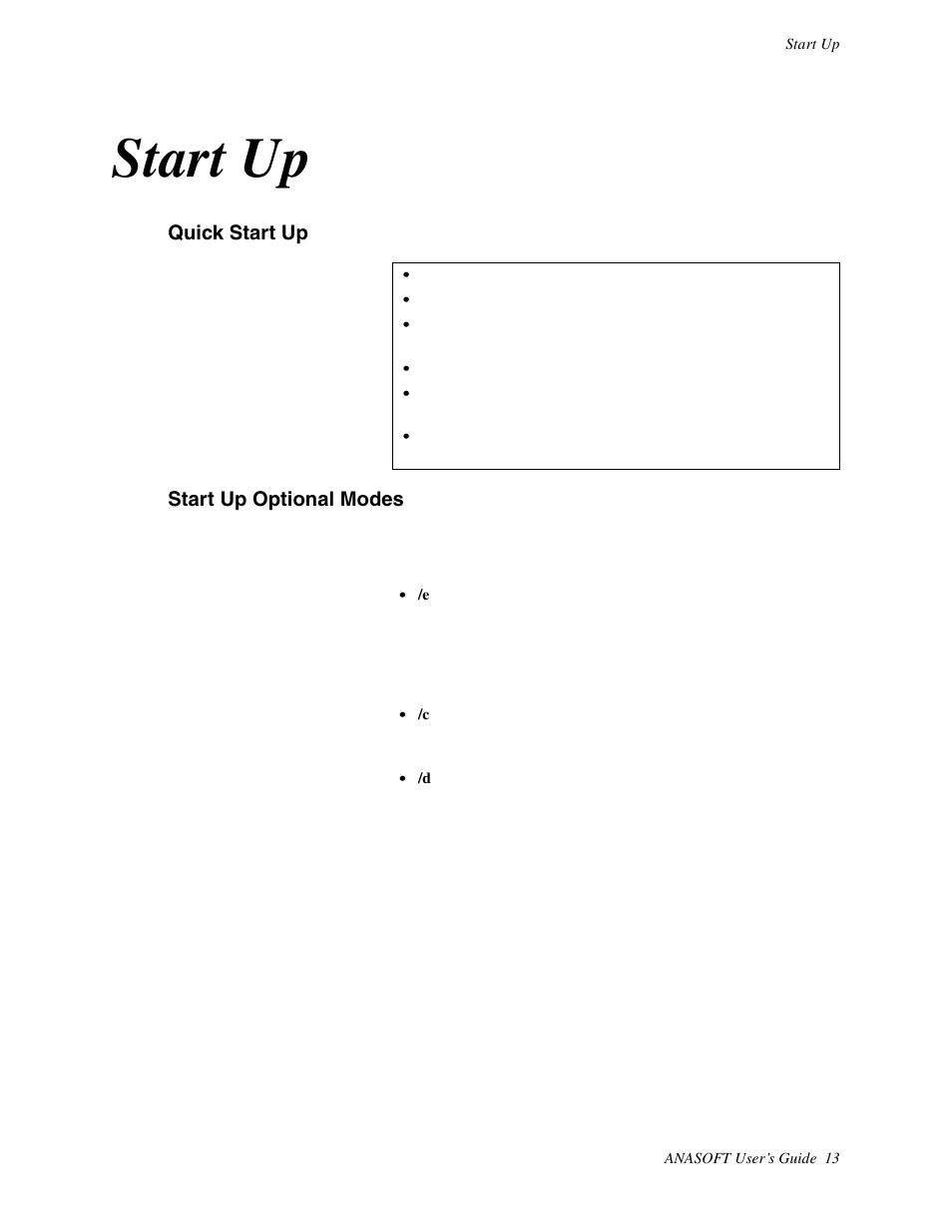 Start up, Quick start up, Start up optional modes | Watlow ANASOFT User Manual | Page 23 / 95