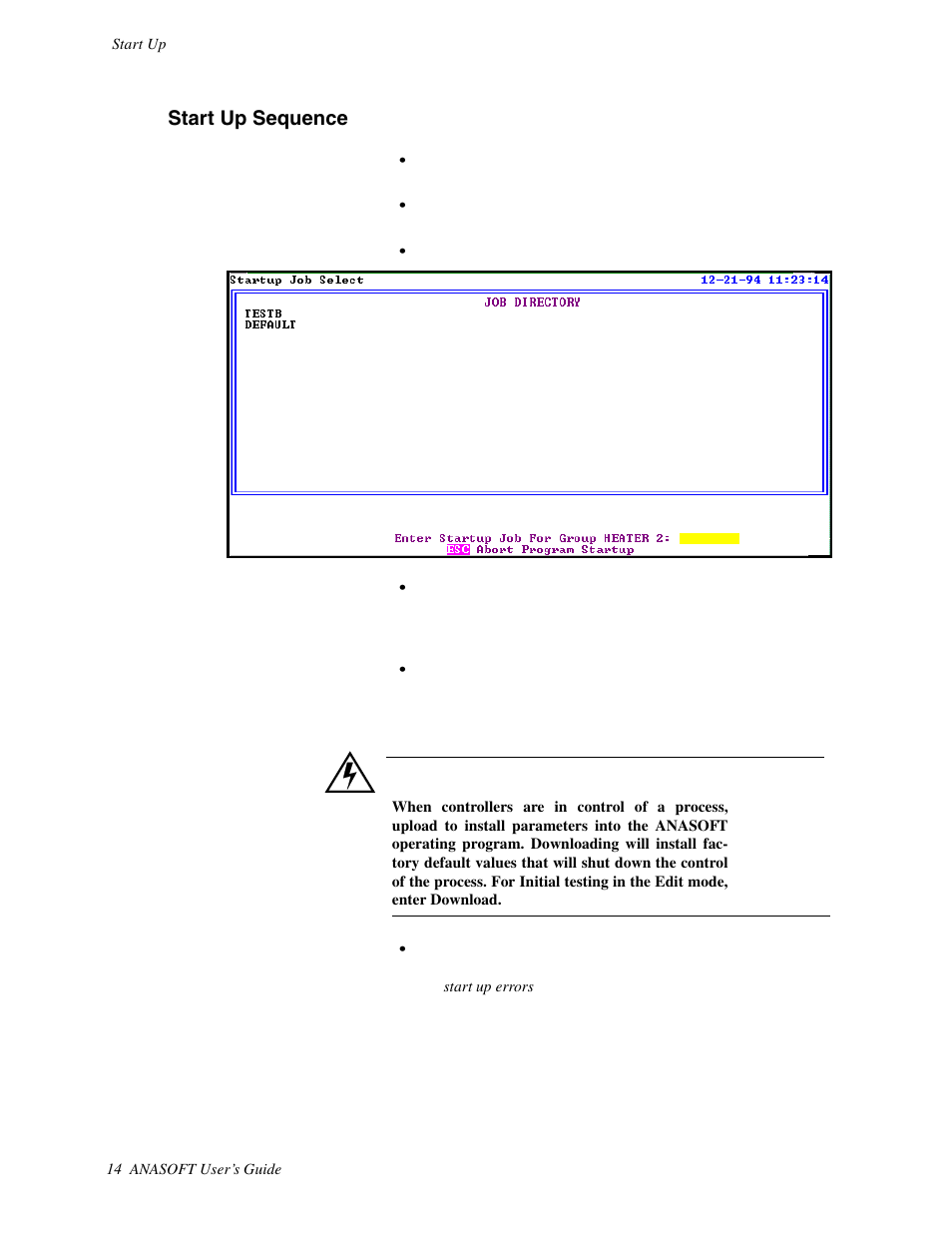 Start up sequence | Watlow ANASOFT User Manual | Page 24 / 95