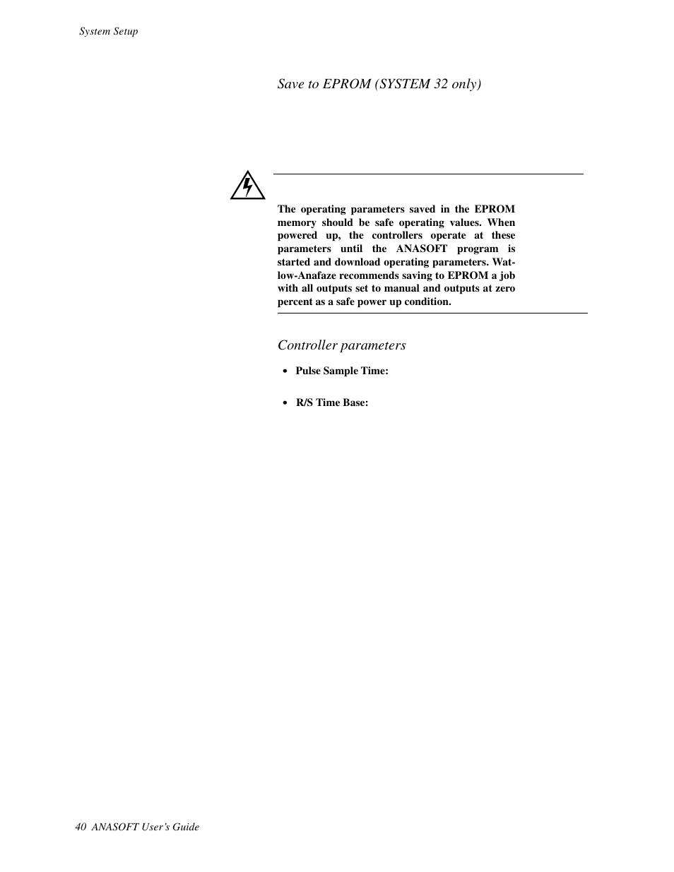 Save to eprom (system 32 only), Controller parameters | Watlow ANASOFT User Manual | Page 50 / 95