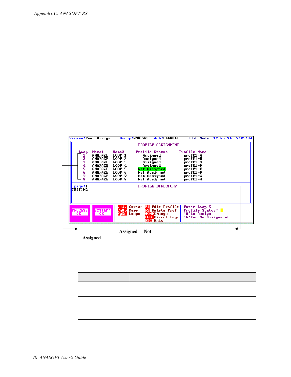 Hardware requirements, Profile assignment screen, Getting here | Function keys | Watlow ANASOFT User Manual | Page 80 / 95