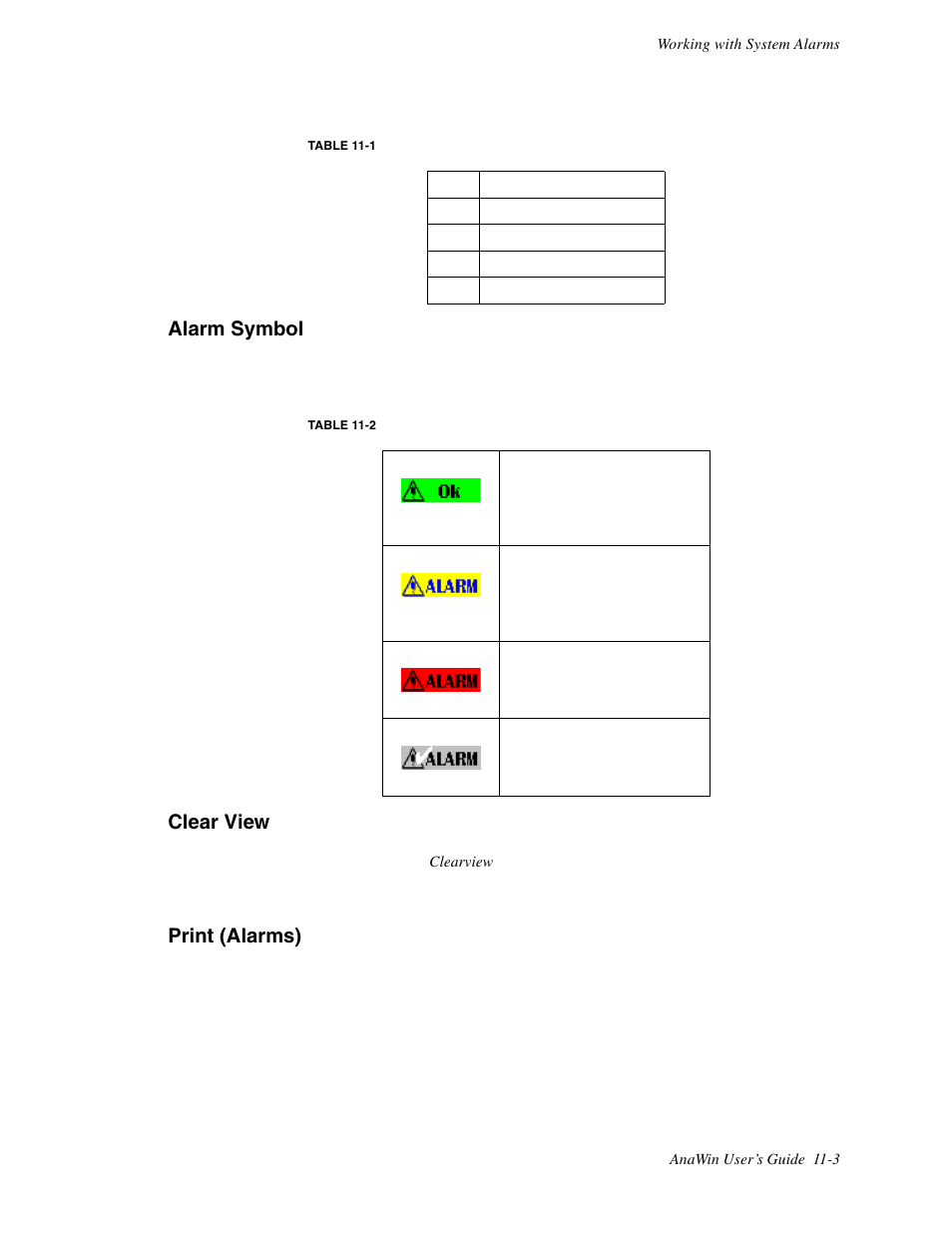 Alarm symbol, Clear view, Print (alarms) | Watlow ANAWIN 2 User Manual | Page 119 / 154