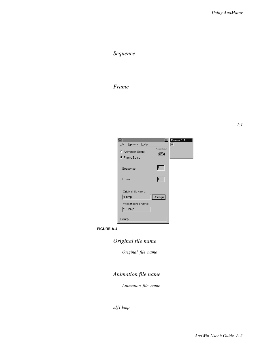 Sequence, Frame, Original file name | Animation file name | Watlow ANAWIN 2 User Manual | Page 125 / 154