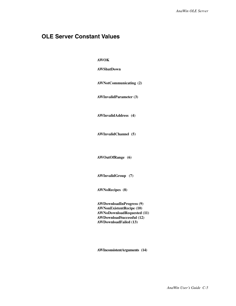 Ole server constant values | Watlow ANAWIN 2 User Manual | Page 137 / 154
