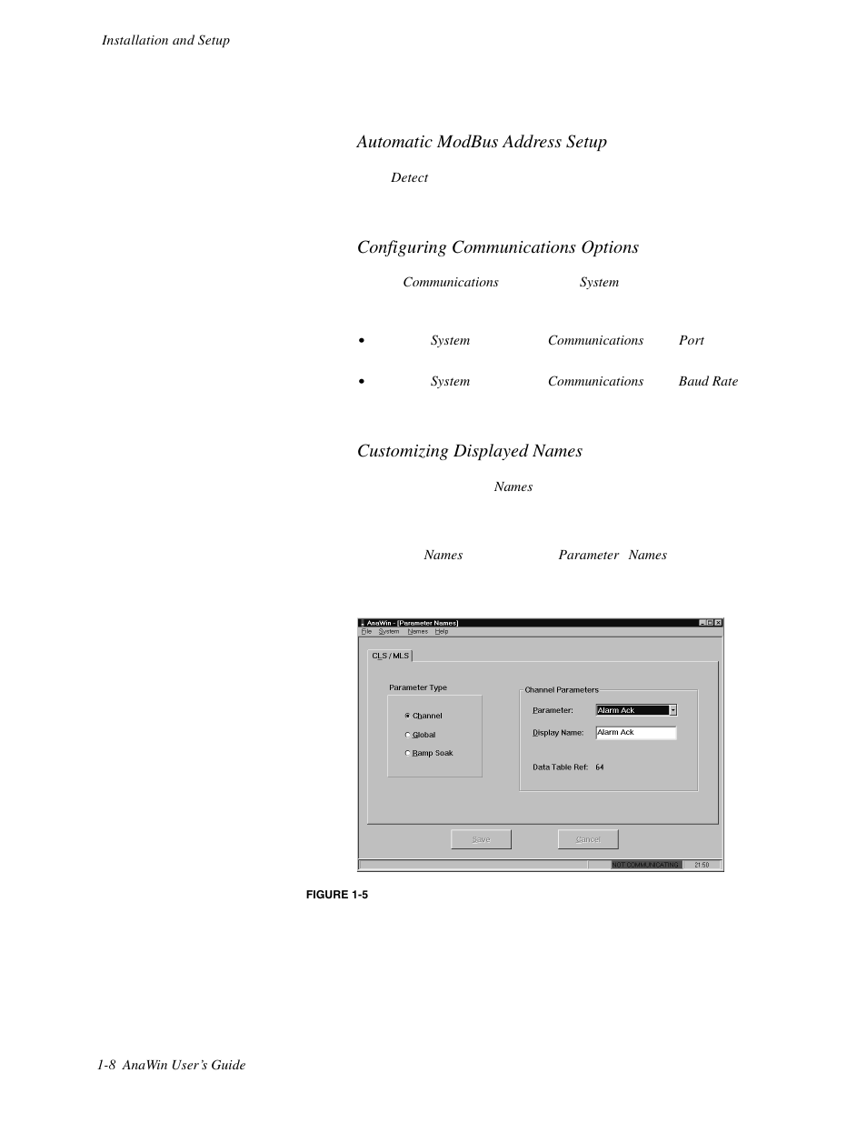Automatic modbus address setup, Configuring communications options, Customizing displayed names | Watlow ANAWIN 2 User Manual | Page 16 / 154