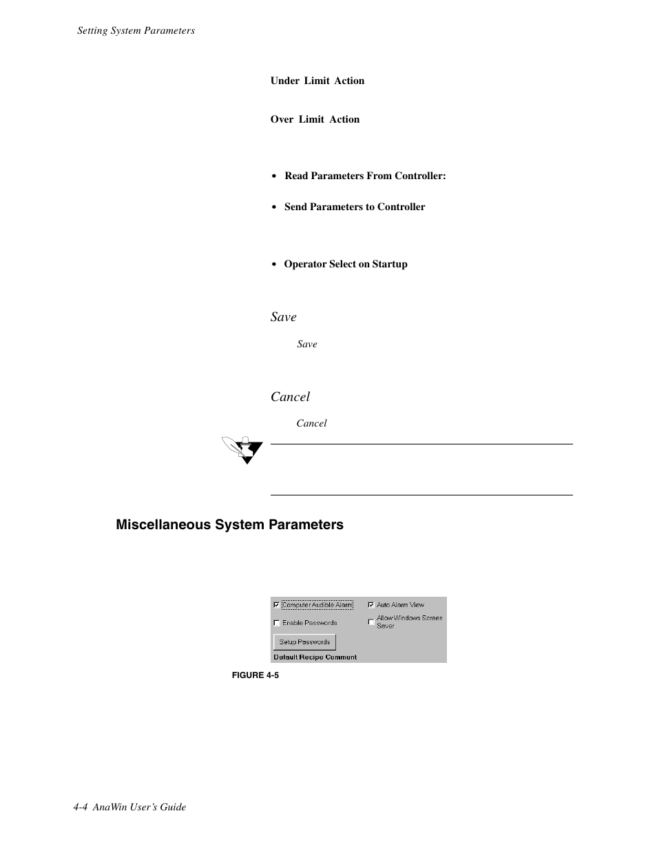 Misellaneous system parameters, Save, Cancel | Miscellaneous system parameters | Watlow ANAWIN 2 User Manual | Page 32 / 154