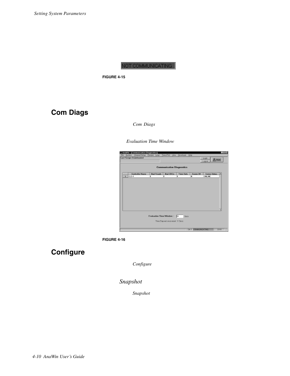 Com diags, Configure, Snapshot | Watlow ANAWIN 2 User Manual | Page 38 / 154