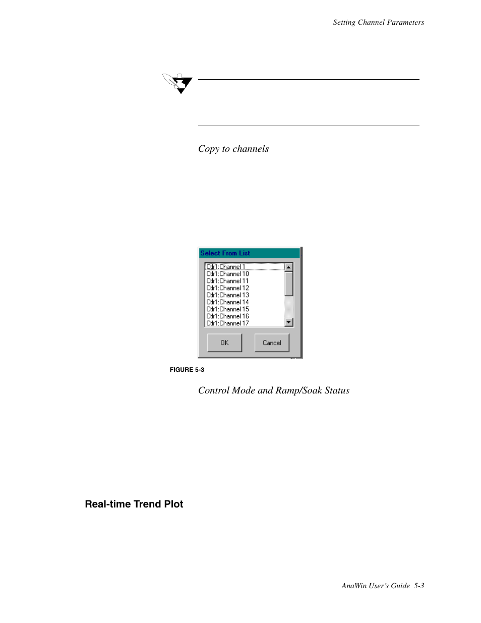 Real-time trend plot, Copy to channels, Control mode and ramp/soak status | Watlow ANAWIN 2 User Manual | Page 43 / 154