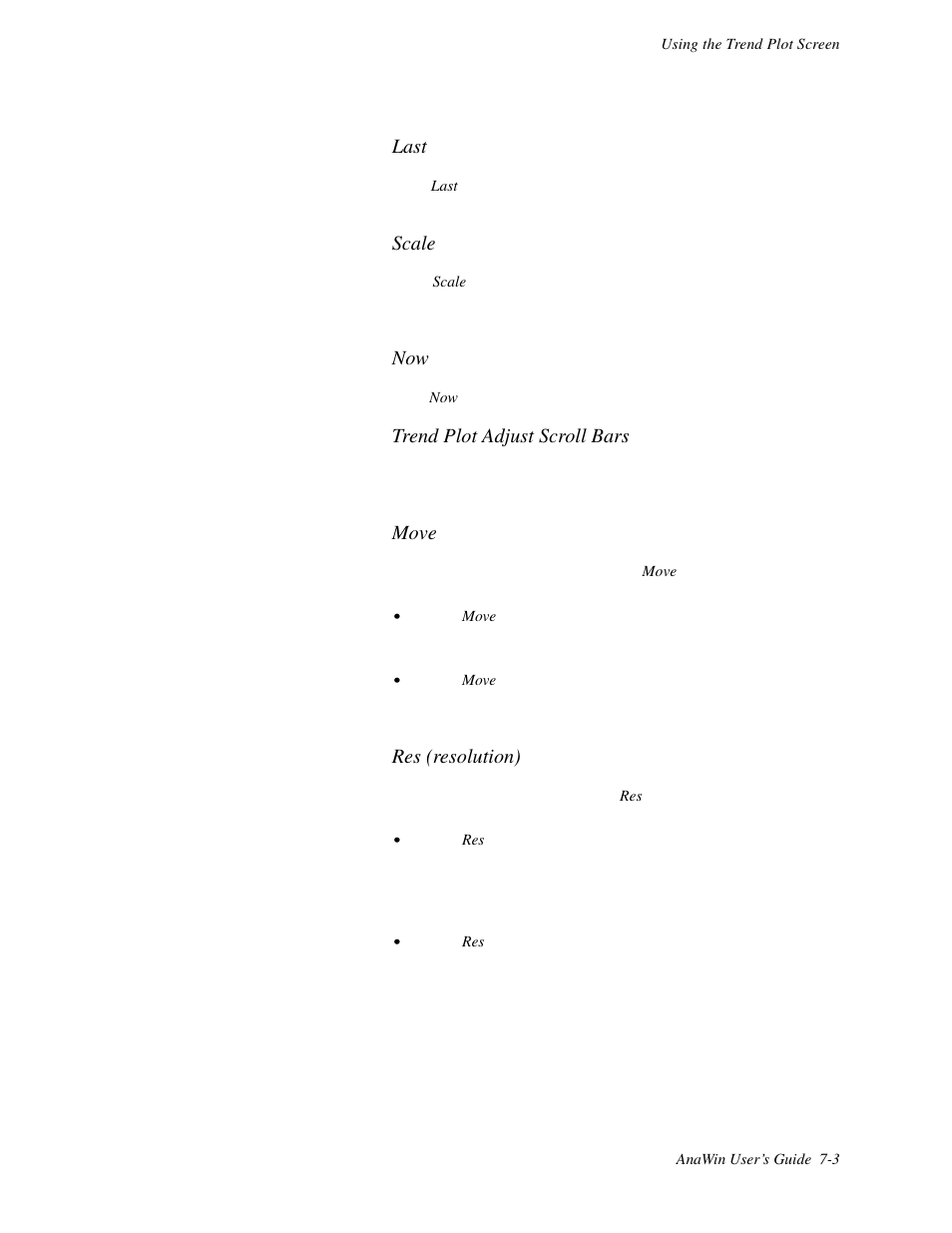 Last, Scale, Trend plot adjust scroll bars | Move, Res (resolution) | Watlow ANAWIN 2 User Manual | Page 65 / 154