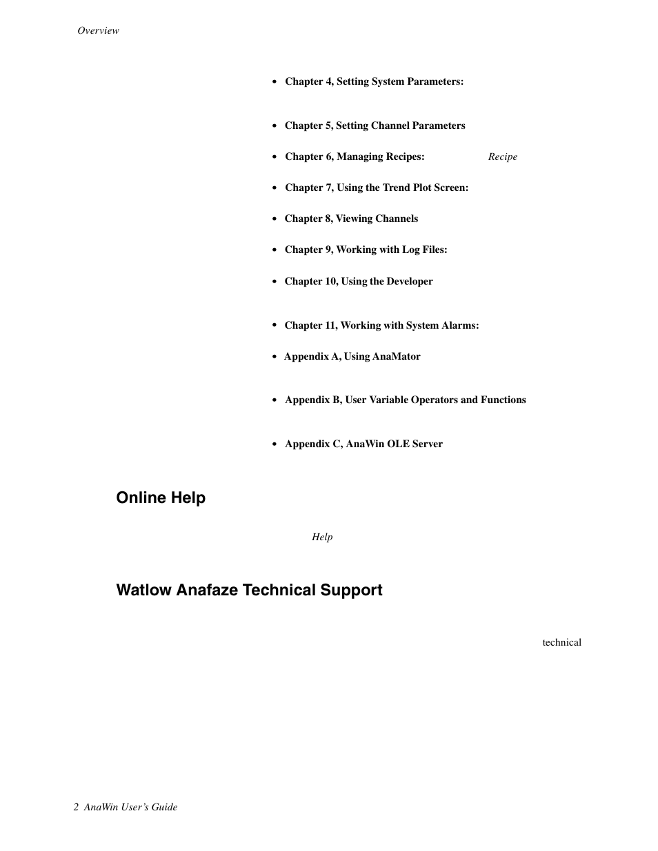 Online help, Watlow anafaze technical support | Watlow ANAWIN 2 User Manual | Page 8 / 154