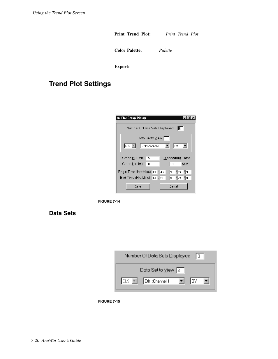 Trend plot settings, Data sets | Watlow ANAWIN 2 User Manual | Page 82 / 154