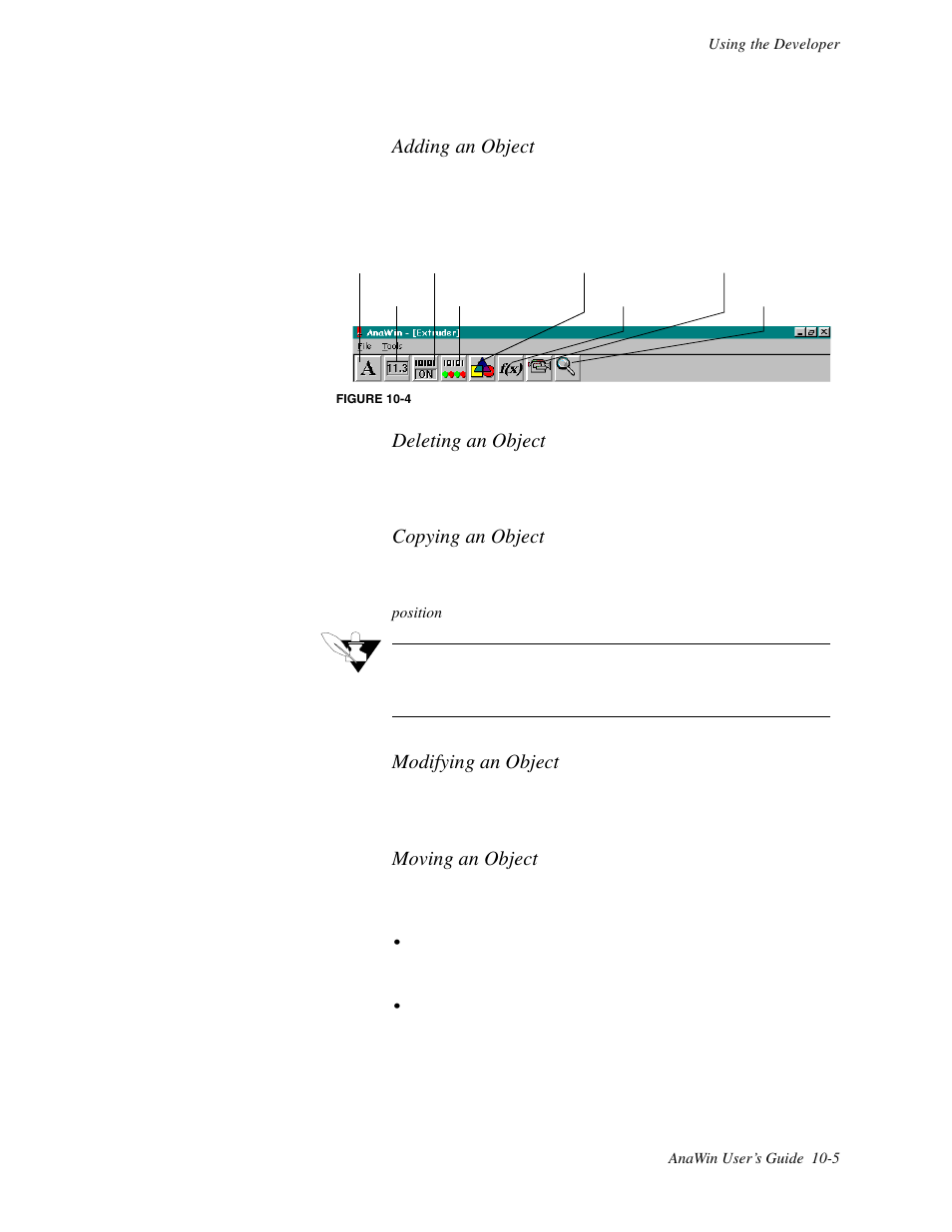 Adding an object, Deleting an object, Copying an object | Modifying an object, Moving an object | Watlow ANAWIN 2 User Manual | Page 99 / 154
