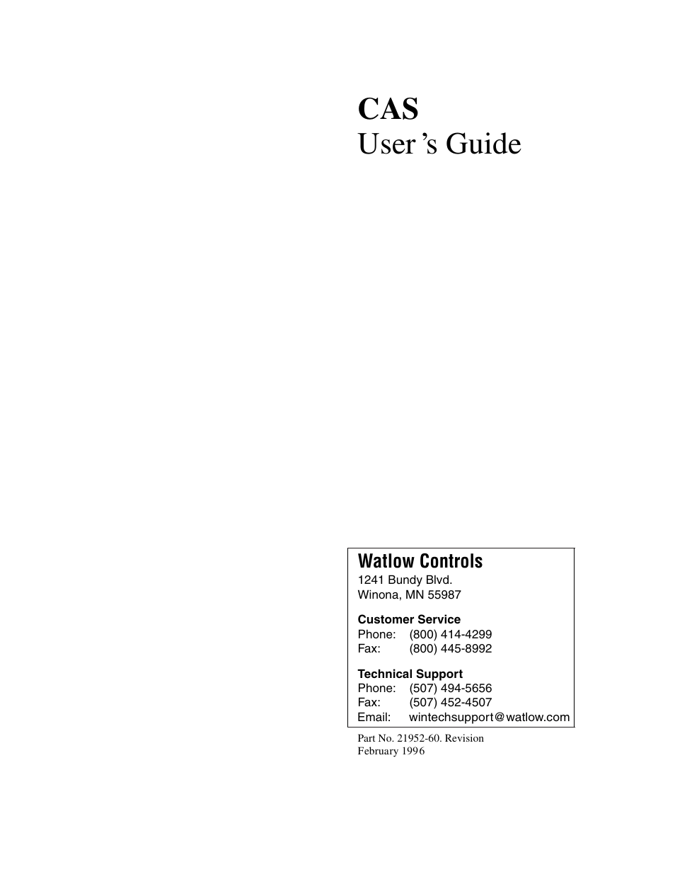 Watlow CAS User Manual | 98 pages