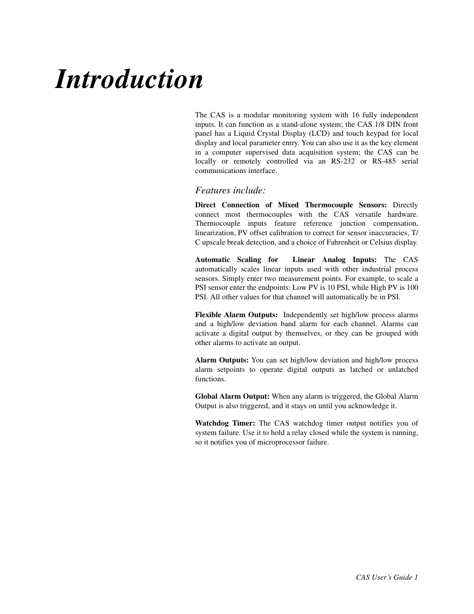 Introduction, Cas features | Watlow CAS User Manual | Page 11 / 98