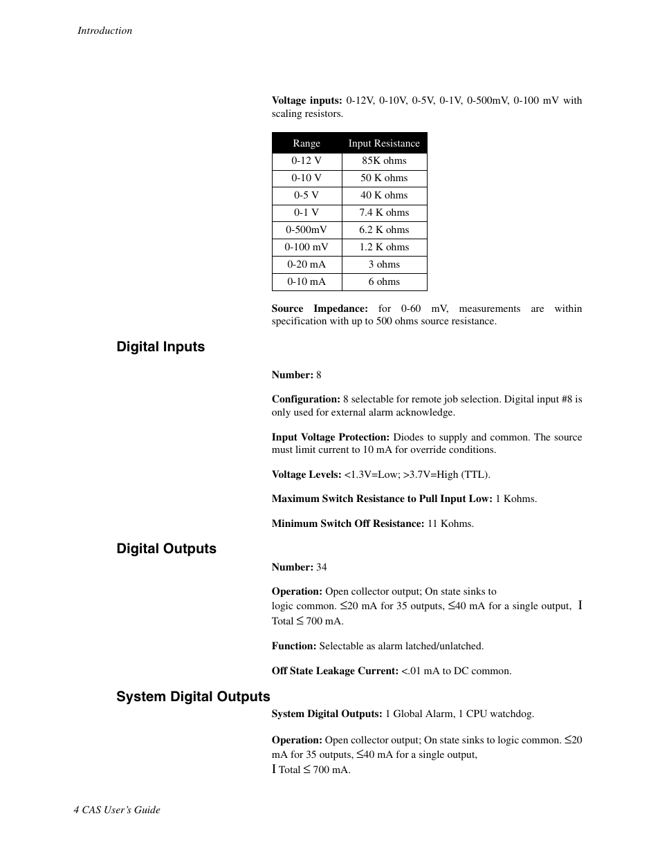 Digital inputs, Digital outputs, System digital outputs | Watlow CAS User Manual | Page 14 / 98