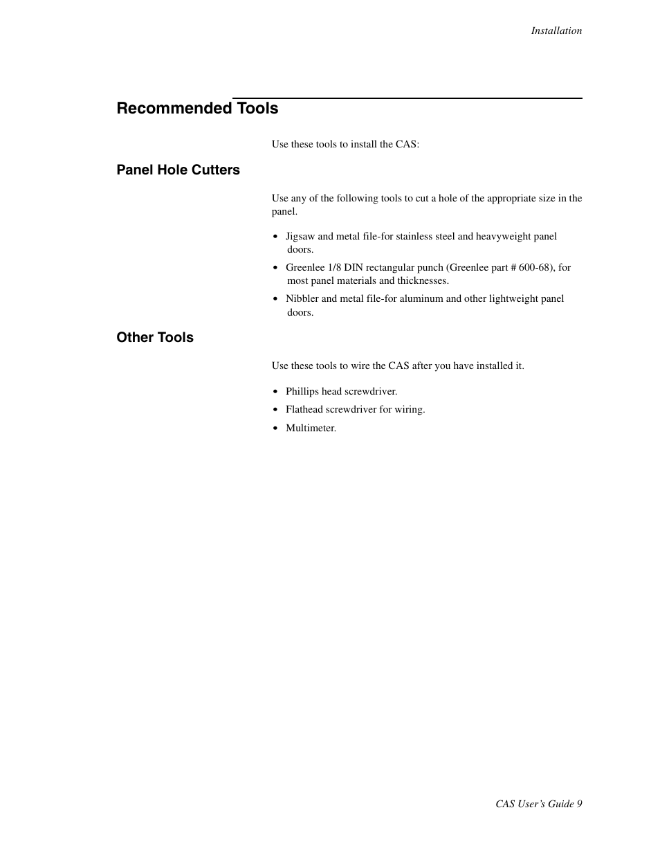 Recommended tools, Panel hole cutters, Other tools | Watlow CAS User Manual | Page 19 / 98