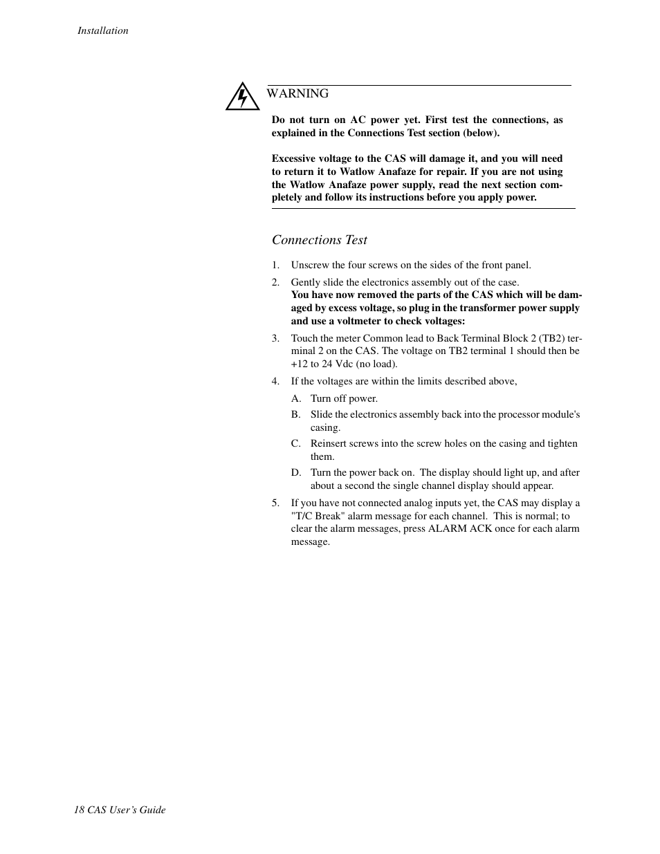 Connections test | Watlow CAS User Manual | Page 28 / 98
