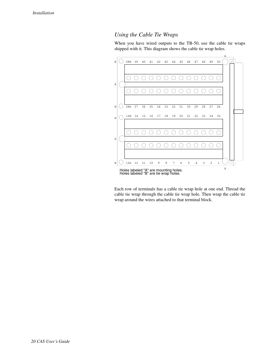 Using the cable tie wraps, 20 cas user’s guide installation | Watlow CAS User Manual | Page 30 / 98