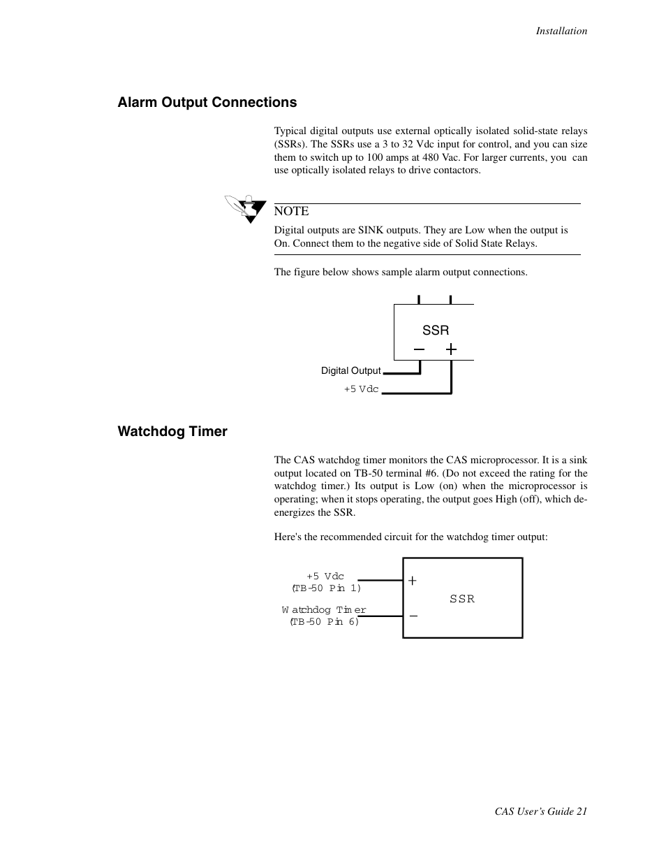 Alarm output connections, Watchdog timer | Watlow CAS User Manual | Page 31 / 98