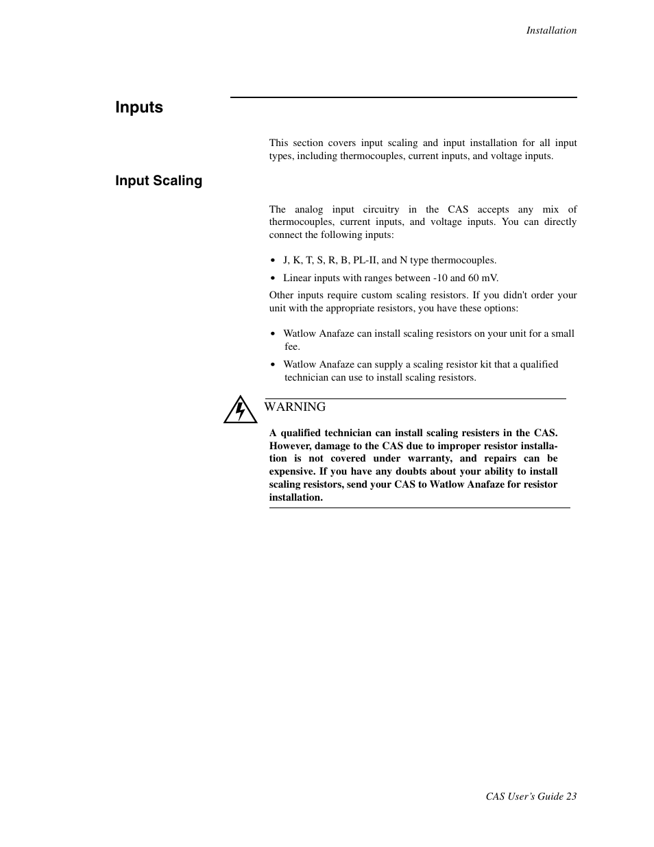 Inputs, Input scaling | Watlow CAS User Manual | Page 33 / 98