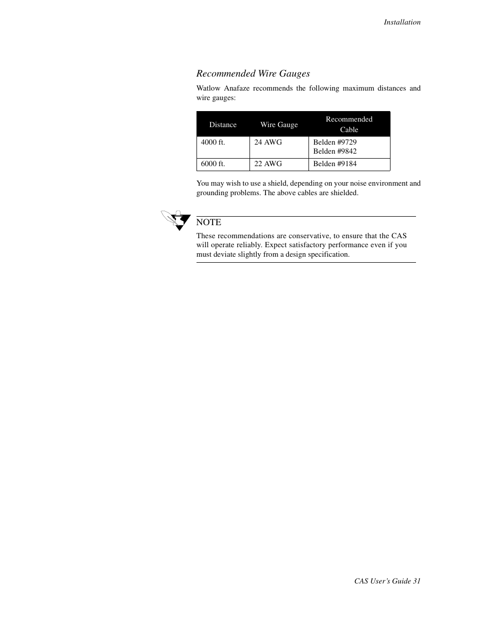 Recommended wire gauges | Watlow CAS User Manual | Page 41 / 98