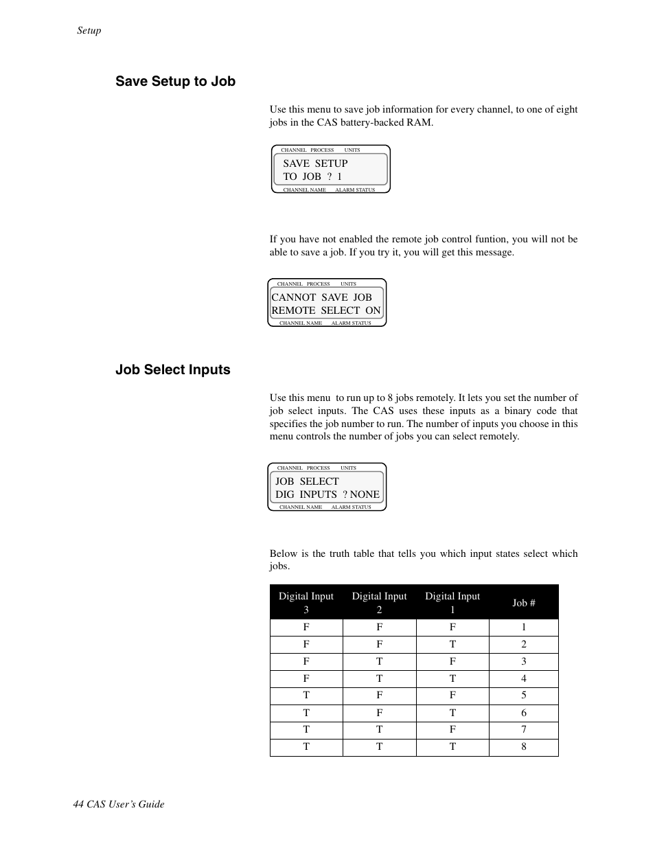 Save setup to job, Job select inputs | Watlow CAS User Manual | Page 54 / 98