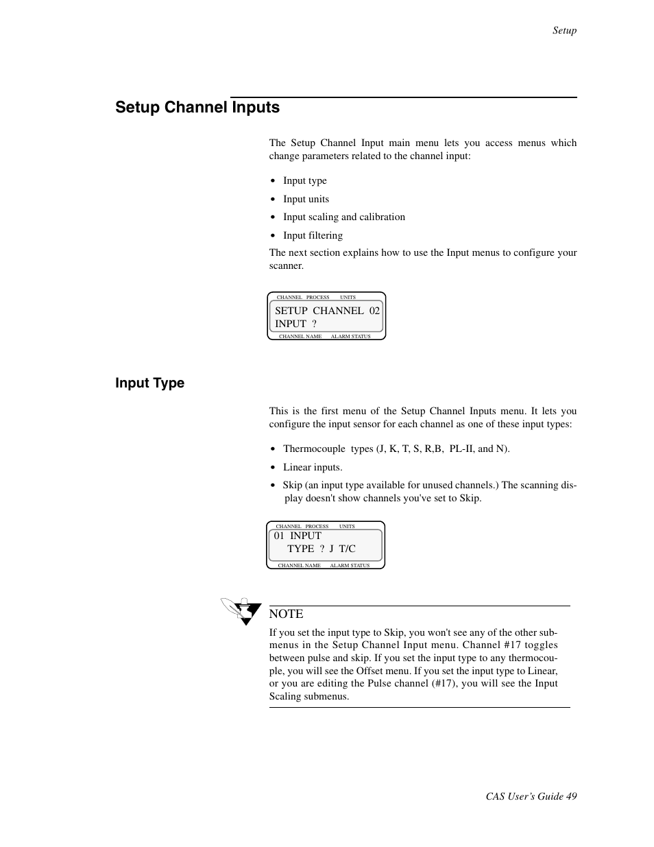 Setup channel inputs, Input type | Watlow CAS User Manual | Page 59 / 98